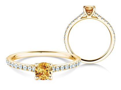 Geboortesteen ring Pure Colour november in 18K geelgoud met citrien 0,50ct en diamanten 0,26ct