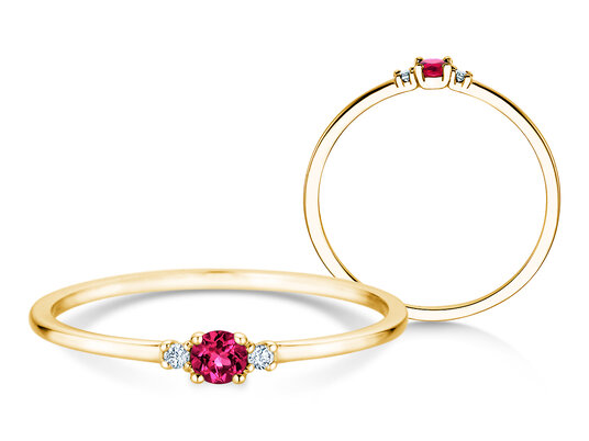 Geboortesteen ring Vivid Petite januari in 14K geelgoud met granaat 0,11ct en diamanten 0,02ct