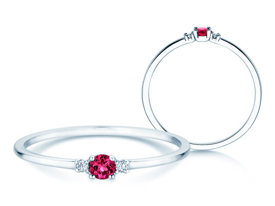 Geboortesteen ring Vivid Petite januari in 14K witgoud met granaat 0,11ct en diamanten 0,02ct