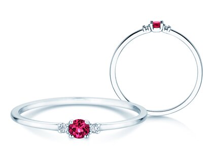 Geboortesteen ring Vivid Petite januari in 14K witgoud met granaat 0,11ct en diamanten 0,02ct