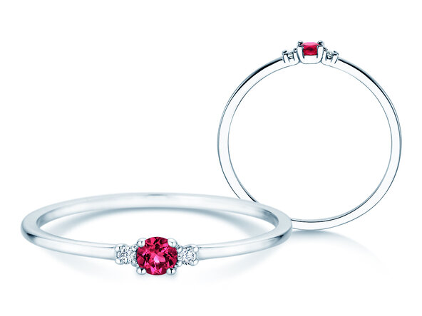 Geboortesteen ring Vivid Petite januari in 14K witgoud met granaat 0,11ct en diamanten 0,02ct