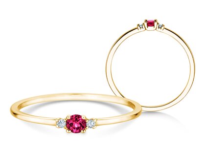 Geboortesteen ring Vivid Petite januari in 14K geelgoud met granaat 0,11ct en diamanten 0,02ct