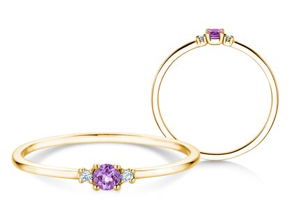 Geboortesteen ring Vivid Petite februari in 9K geelgoud met amethist 0,07ct en diamanten 0,02ct