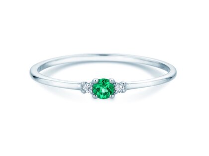 Geboortesteen ring Vivid Petite mei in 9K witgoud met smaragd 0,08ct en diamanten 0,02ct