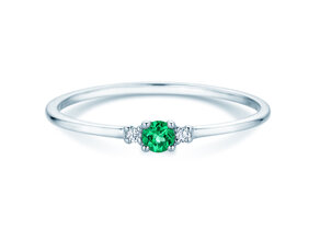 Geboortesteen ring Vivid Petite mei in 9K witgoud met smaragd 0,08ct en diamanten 0,02ct