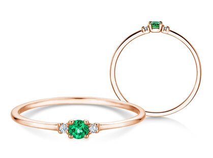 Geboortesteen ring Vivid Petite mei in 9K roségoud met smaragd 0,08ct en diamanten 0,02ct
