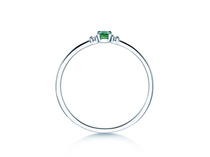 Geboortesteen ring Vivid Petite mei in 9K witgoud met smaragd 0,08ct en diamanten 0,02ct