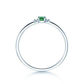 Geboortesteen ring Vivid Petite mei in 9K witgoud met smaragd 0,08ct en diamanten 0,02ct