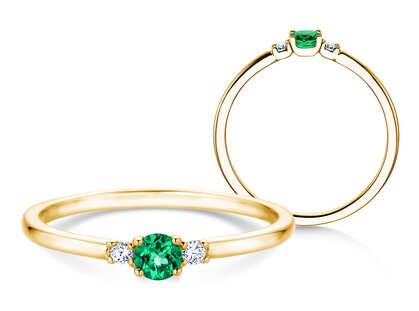Geboortesteen ring Vivid Petite mei in 14K geelgoud met smaragd 0,16ct en diamanten 0,04ct