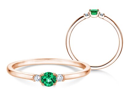 Geboortesteen ring Vivid Petite mei in 14K roségoud met smaragd 0,16ct en diamanten 0,04ct