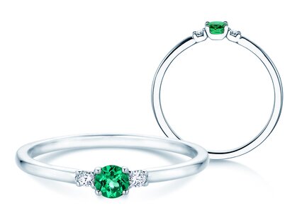 Geboortesteen ring Vivid Petite mei in 14K witgoud met smaragd 0,16ct en diamanten 0,04ct
