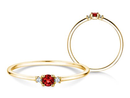 Geboortesteen ring Vivid Petite juli in 9K geelgoud met robijn 0,11ct en diamanten 0,02ct