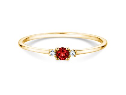 Geboortesteen ring Vivid Petite juli in 9K geelgoud met robijn 0,11ct en diamanten 0,02ct