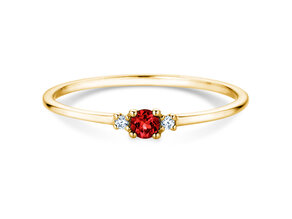 Geboortesteen ring Vivid Petite juli in 9K geelgoud met robijn 0,11ct en diamanten 0,02ct