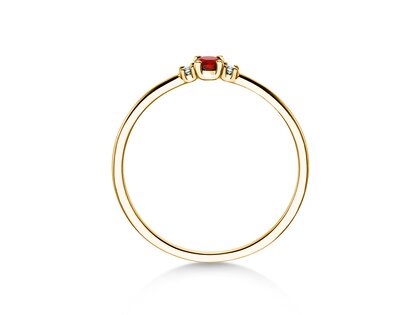 Geboortesteen ring Vivid Petite juli in 9K geelgoud met robijn 0,11ct en diamanten 0,02ct