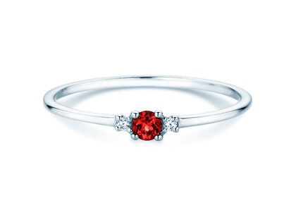 Geboortesteen ring Vivid Petite juli in 9K witgoud met robijn 0,11ct en diamanten 0,02ct