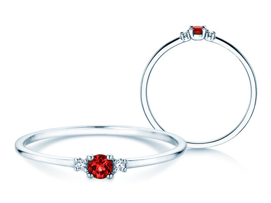 Geboortesteen ring Vivid Petite juli in 9K witgoud met robijn 0,11ct en diamanten 0,02ct
