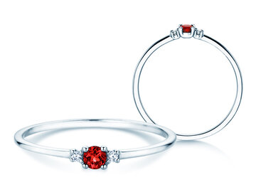 Geboortesteen ring Vivid Petite juli in 9K witgoud met robijn 0,11ct en diamanten 0,02ct