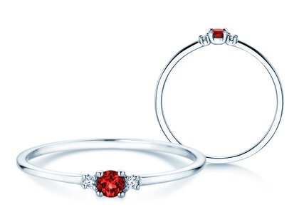 Geboortesteen ring Vivid Petite juli in 9K witgoud met robijn 0,11ct en diamanten 0,02ct