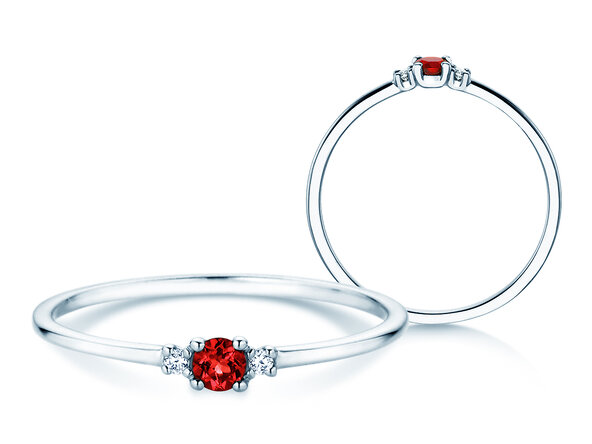 Geboortesteen ring Vivid Petite juli in 9K witgoud met robijn 0,11ct en diamanten 0,02ct