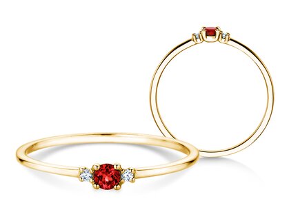 Geboortesteen ring Vivid Petite juli in 14K geelgoud met robijn 0,11ct en diamanten 0,02ct