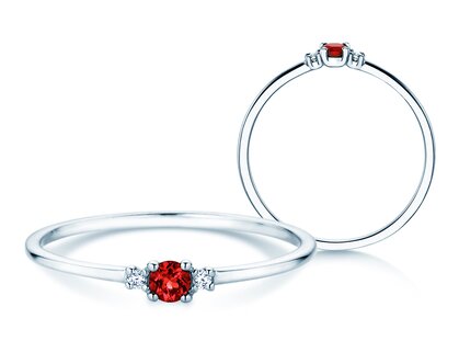 Geboortesteen ring Vivid Petite juli in 14K witgoud met robijn 0,11ct en diamanten 0,02ct