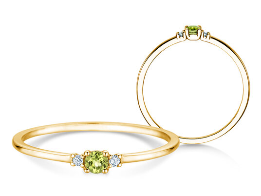 Geboortesteen ring Vivid Petite augustus in 14K geelgoud met peridoot 0,10ct en diamanten 0,02ct