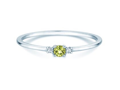 Geboortesteen ring Vivid Petite augustus in 14K witgoud met peridoot 0,10ct en diamanten 0,02ct