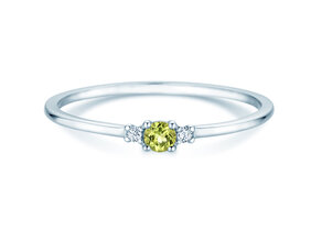 Geboortesteen ring Vivid Petite augustus in 14K witgoud met peridoot 0,10ct en diamanten 0,02ct