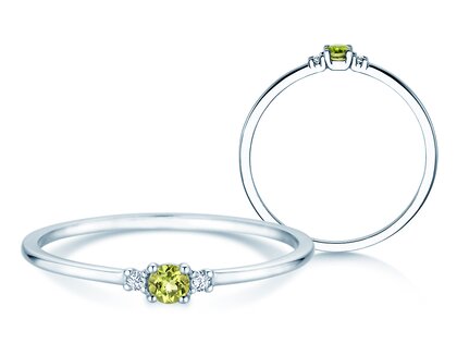 Geboortesteen ring Vivid Petite augustus in 14K witgoud met peridoot 0,10ct en diamanten 0,02ct