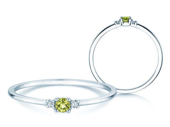 Geboortesteen ring Vivid Petite augustus in 14K witgoud met peridoot 0,10ct en diamanten 0,02ct