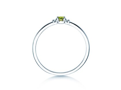 Geboortesteen ring Vivid Petite augustus in 14K witgoud met peridoot 0,10ct en diamanten 0,02ct
