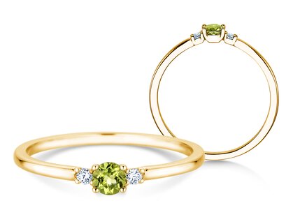 Geboortesteen ring Vivid Petite augustus in 14K geelgoud met peridoot 0,16ct en diamanten 0,04ct