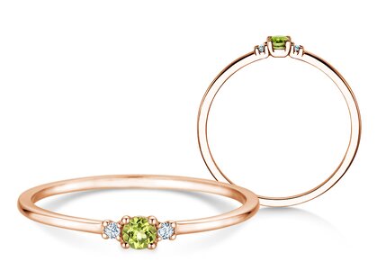 Geboortesteen ring Vivid Petite augustus in 14K roségoud met peridoot 0,10ct en diamanten 0,02ct