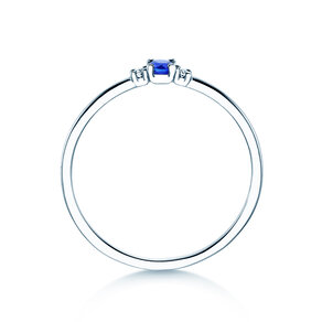 Geboortesteen ring Vivid Petite september in 9K witgoud met saffier 0,10ct en diamanten 0,02ct