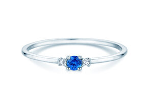 Geboortesteen ring Vivid Petite september in 9K witgoud met saffier 0,10ct en diamanten 0,02ct