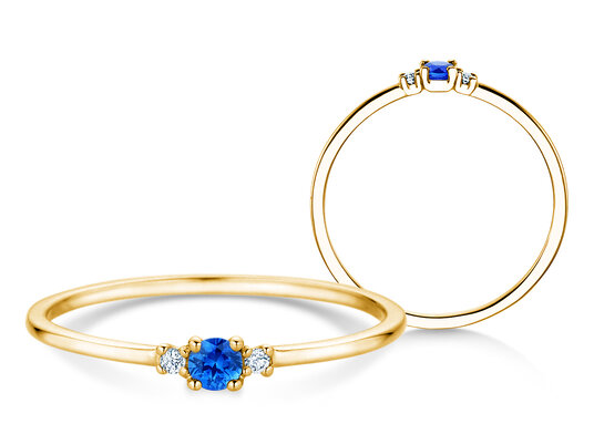 Geboortesteen ring Vivid Petite september in 9K witgoud met saffier 0,10ct en diamanten 0,02ct