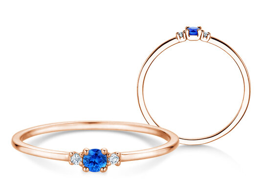Geboortesteen ring Vivid Petite september in 9K witgoud met saffier 0,10ct en diamanten 0,02ct