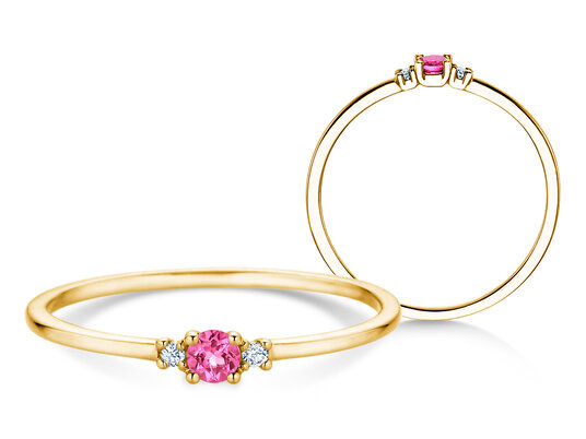 Geboortesteen ring Vivid Petite oktober in 14K geelgoud met roze toermalijn 0,09ct en diamanten 0,02ct