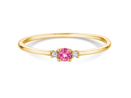 Geboortesteen ring Vivid Petite oktober in 14K geelgoud met roze toermalijn 0,09ct en diamanten 0,02ct