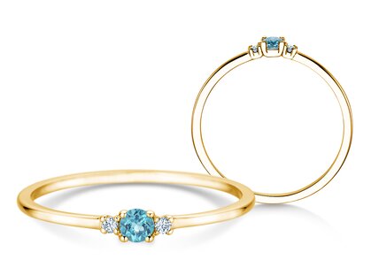 Geboortesteen ring Vivid Petite december in 14K geelgoud met blauwe topaas 0,10ct en diamanten 0,02ct
