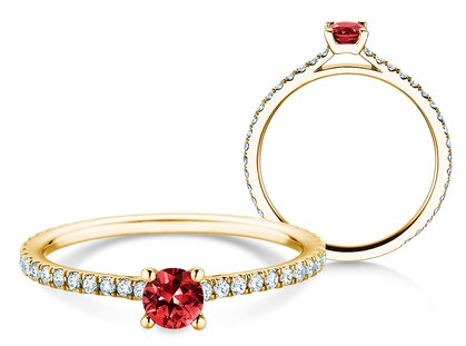 Verlovingsring Bright in 14K geelgoud met robijn 0,20ct en diamanten 0,27ct