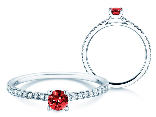Verlovingsring Bright in 9K witgoud met robijn 0,20ct en diamanten 0,27ct