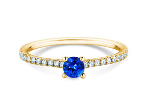 Verlovingsring Bright in 9K geelgoud met saffier 0,20ct en diamanten 0,27ct