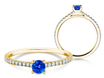 Verlovingsring Bright in 14K geelgoud met saffier 0,20ct en diamanten 0,27ct