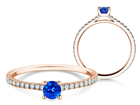 Verlovingsring Bright in 14K roségoud met saffier 0,20ct en diamanten 0,27ct