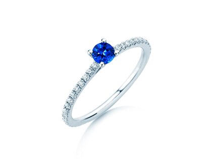Verlovingsring Bright in 9K witgoud met saffier 0,20ct en diamanten 0,27ct
