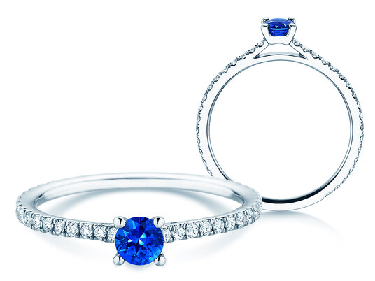 Verlovingsring Bright in 9K witgoud met saffier 0,20ct en diamanten 0,27ct