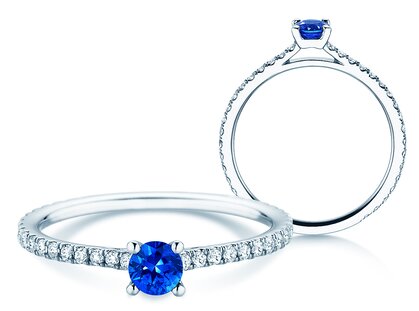 Verlovingsring Bright in 14K witgoud met saffier 0,20ct en diamanten 0,27ct