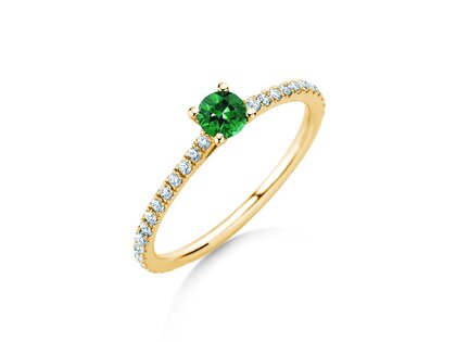 Verlovingsring Bright in 14K geelgoud met smaragd 0,20ct en diamanten 0,27ct